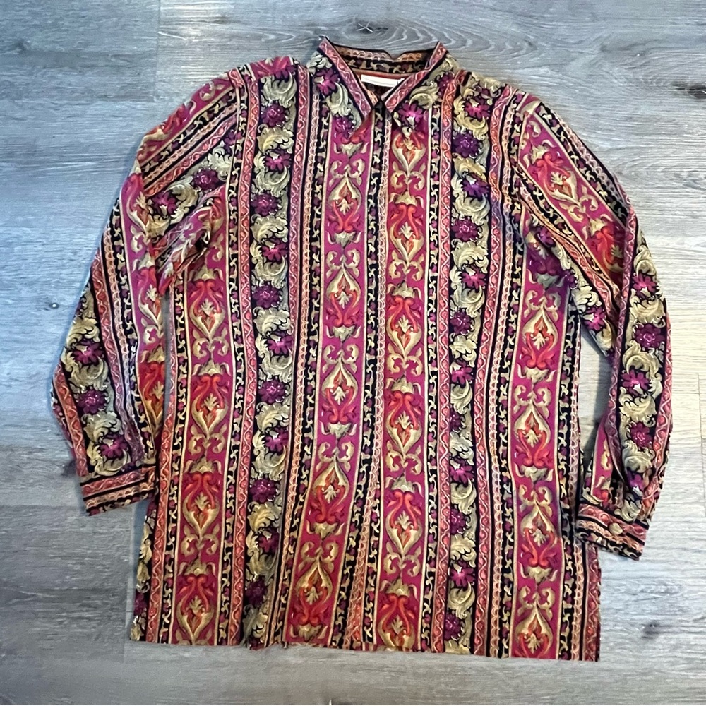 Vintage Christie & Jill Cotton Multicolor Abstract Print Button Down Shirt Large